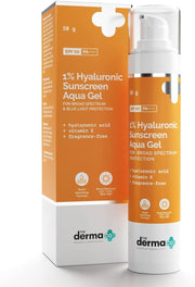 The Derma Co 1% Hyaluronic Sunscreen Aqua Ultra Light Gel with SPF 50 PA++++ For Broad Spectrum, UV A, UV B & Blue Light Protection - 50g